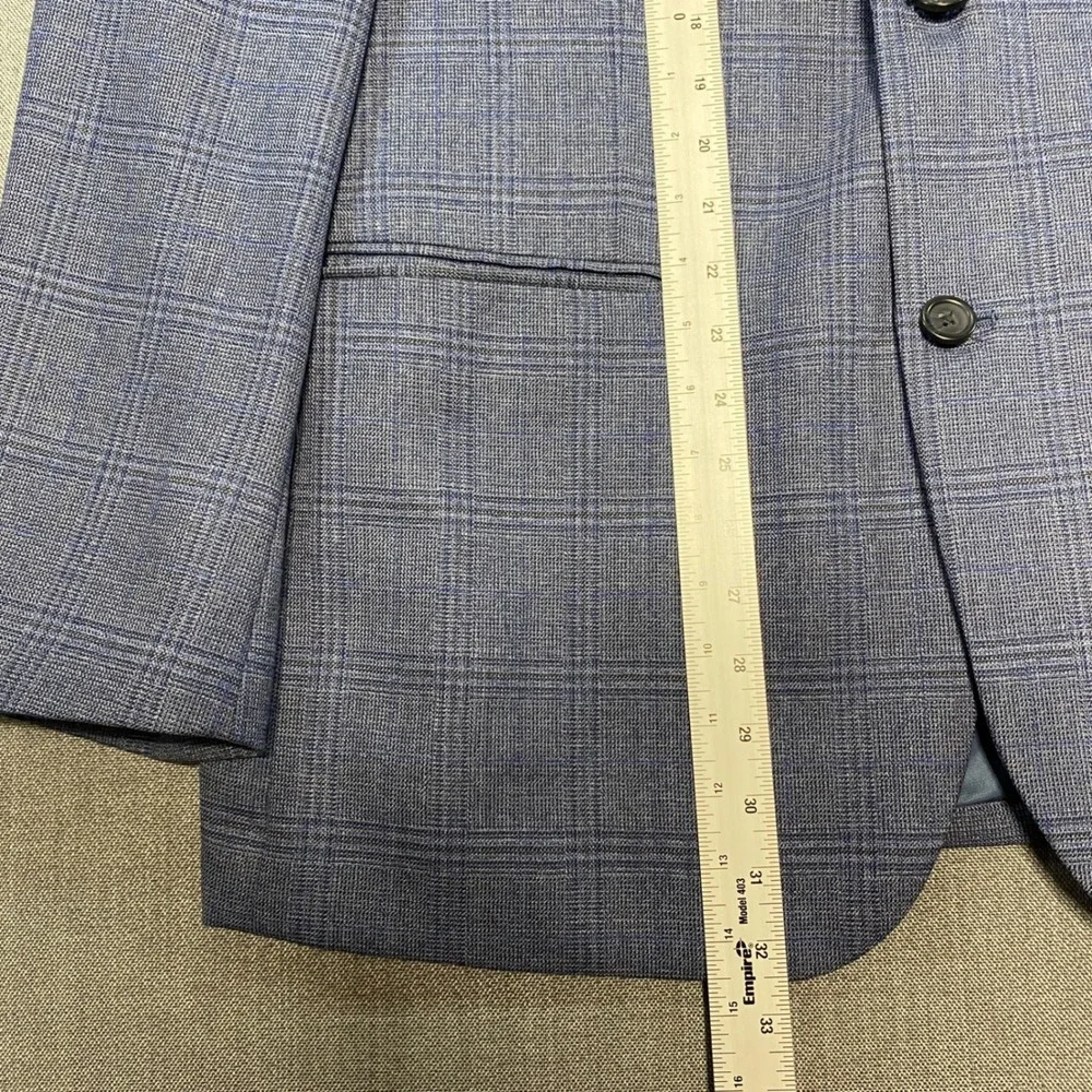 Joseph & Feiss Gold Mens 44R Blue Plaid 100% Wool Blazer Classic Fit Sport Coat